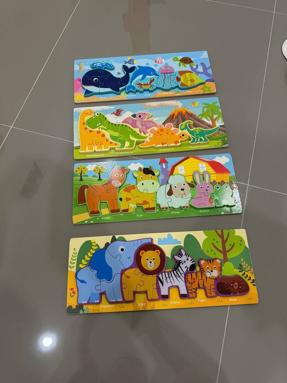 Children's toys: wooden track with cars, 4 puzzles, 3 books with stickers - 500 baht (2 of 5)