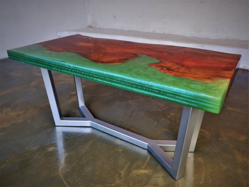 Blue-teal epoxy resin and tamarind wood coffee table (3 of 5)