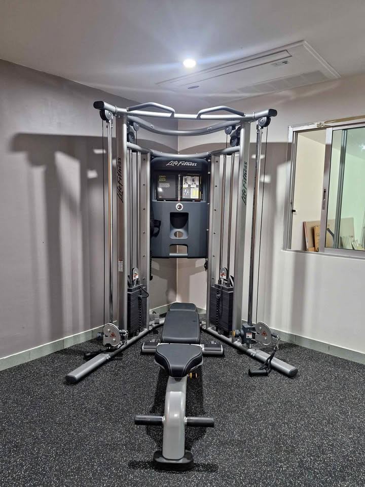 G7 dual adjustable pulley home gym + Life Fitness multi-adjustable bench
